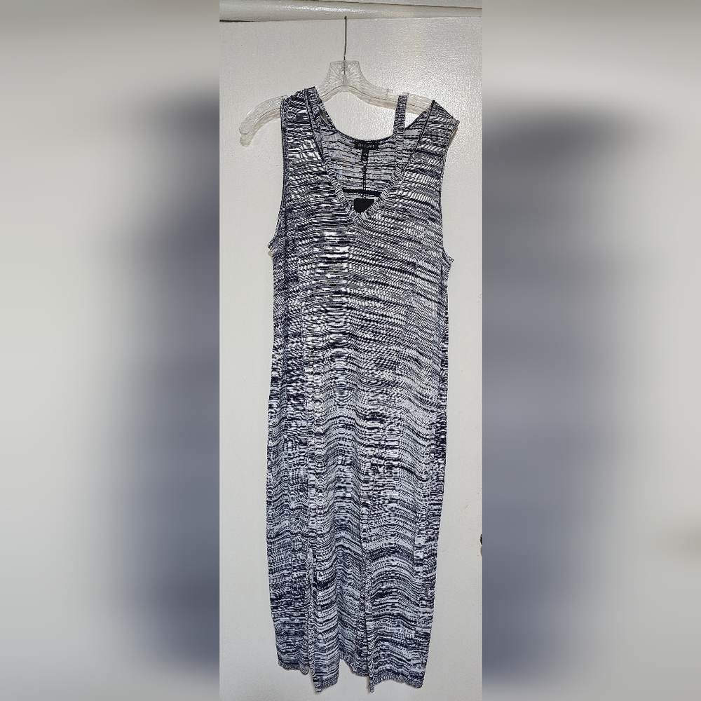 Lane Bryant Dress Sz 14/16 Midi Maxi Slit Sleeveless VNeck, Navy & White
